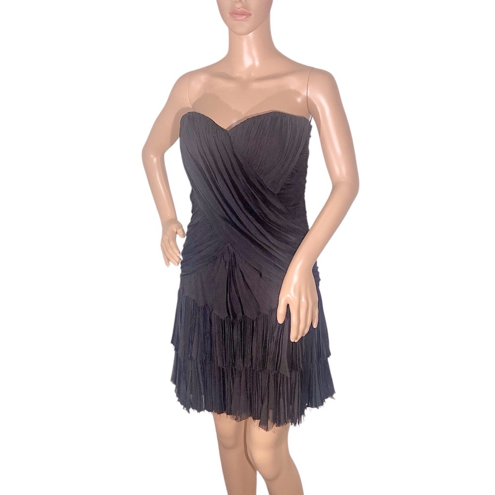 BASIX II Edgy Goth Black Silk Strapless LBD Mini Cocktail Dress  S 6